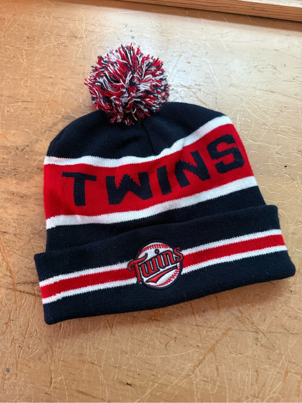 Minnesota Twins Navy Blue Red Pom Beanie Unisex One Size